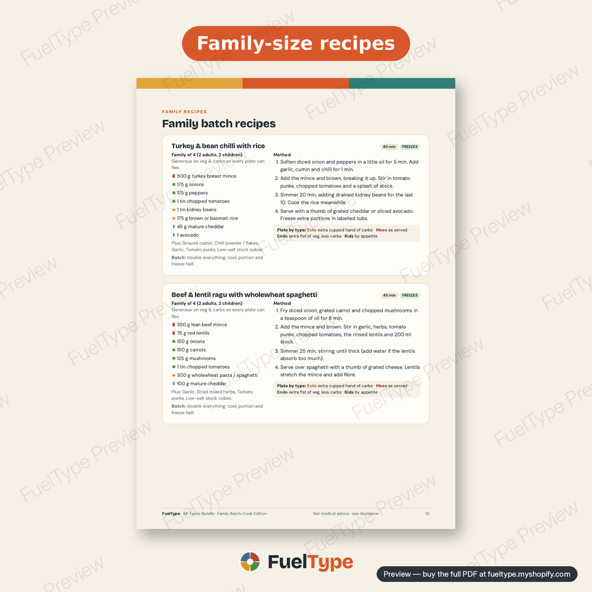 All-Types Bundle: inside page preview, Family-size recipes