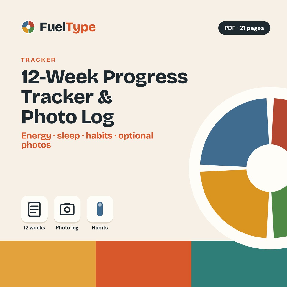 12-Week Progress Tracker & Photo Log: Energy, Sleep, Habits & Optional Measurements cover